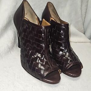 Antonio Melani Peep Toe Brown Woven Leather Heels